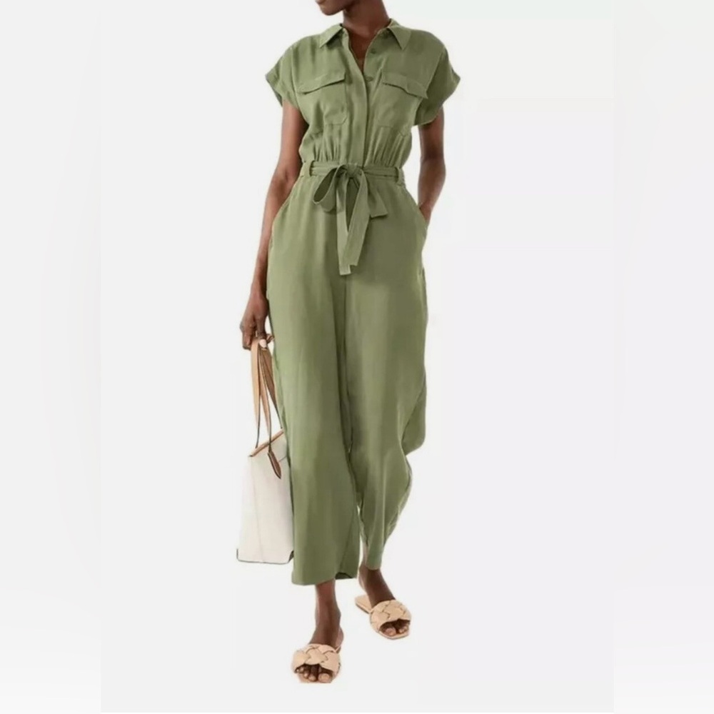 NWT Nine West Olive Green Belted Jumpsuit‎ With Pockets - Size PXXL